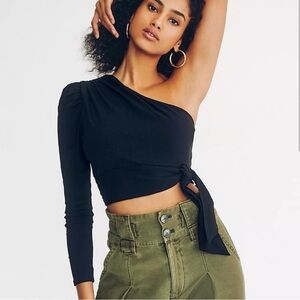 NWT Free People Black Carmen One-Shoulder long sleeve Top